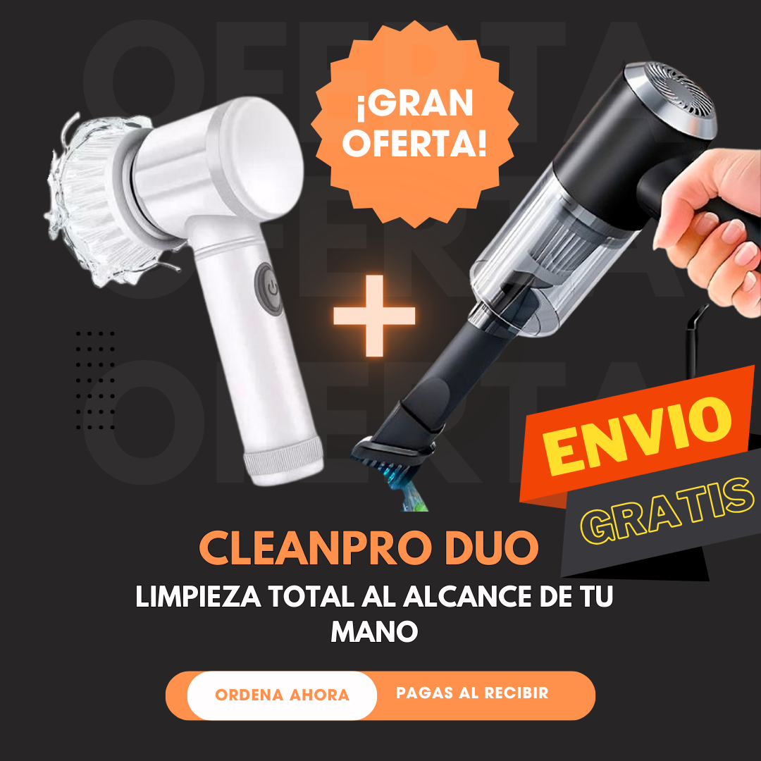 CleanPro Duo | Mini Aspiradora de Mano 4 en 1 + Cepillo Giratorio Magic Brush 5 en 1